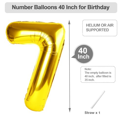 7 Balloon Gold Number, 17th Birthday Decorations For boys And Girls, 40 Inch Big Balloons for 7, 17, 27, 70 Birthday, Wedding Anniversary, Christmas, New Year, Halloween Party Decoration