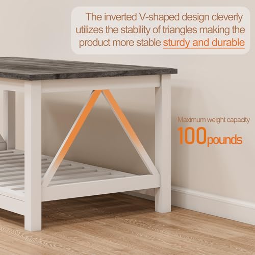 Farmhouse Coffee Table with Storage - White & Oak Grey, 39.4 inch
