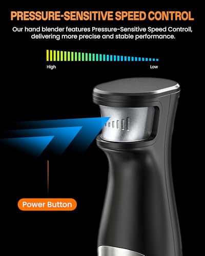 GAVASTO Black Smart Immersion Blender with Telescopic Rod & Stepless Speed Control