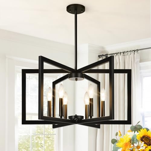 Matte Black 6-Light Adjustable Chandelier for Dining Room & Kitchen Island - No Assembly Needed