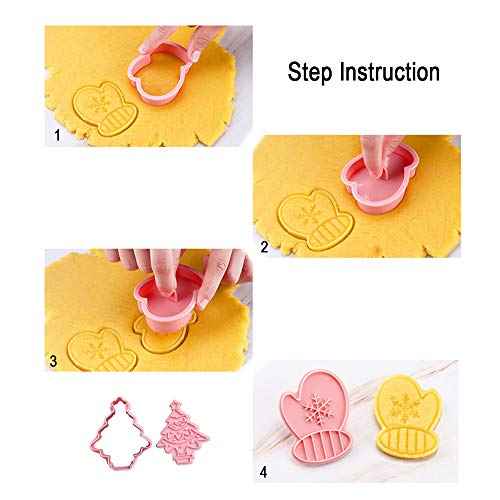 Novel Christmas Cookie Cutters and Stamper, Xmas Tree, Glove, Reindeer, Santa, Sock, House 3D Cookie Cutters Set for Christmas Baking (Pack of 12)