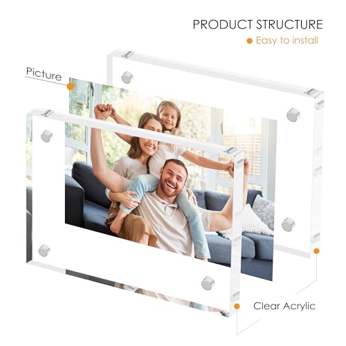 Fisnish 5x7 Acrylic Picture Frame Set of 6 - 20mm Thick Tabletop Display, Includes Variation of 6 Sets
