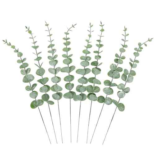 CEWOR 8pcs Eucalyptus Stems Decor 14.1 Inch Artificial Eucalyptus Leaves Fake Greenery Branches for Wedding Centerpiece Flower Floral Arrangement Farmhouse Home Decoration