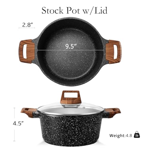 5 Quart Nonstick Stock Pot with Lid - Induction Compatible Granite Casserole