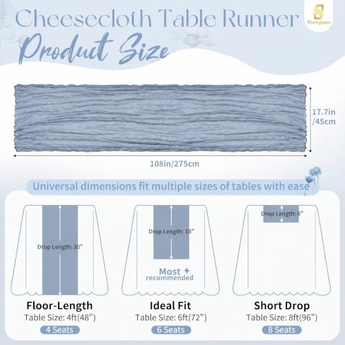 Showgeous 12 Pack Dusty Blue Cheesecloth Table Runners 17x108 Inches Boho Home Decor