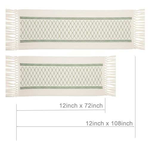 Sage Green Boho Macrame Table Runner 12 x 108 in - Hibate Sage Green 12" W x 108" L