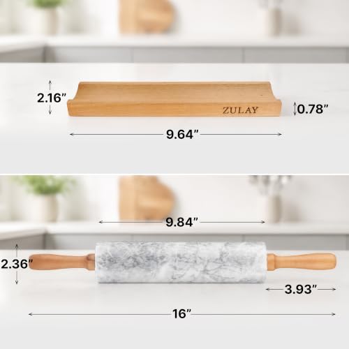 Quartz White Marble Rolling Pin with Stand - 17 Inch Baking Dough Roller