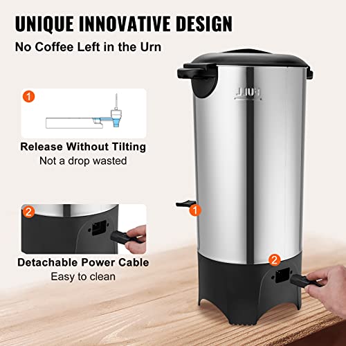 VEVOR 50-Cup Commercial Coffee Urn Stainless Steel Hot Beverage Dispenser 7.5L