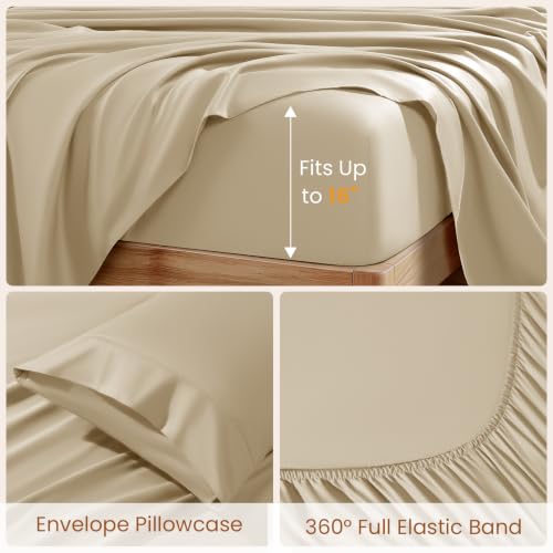 Egyptian Cotton King Sheet Set - 1000 Thread Count, Beige, Deep Pocket