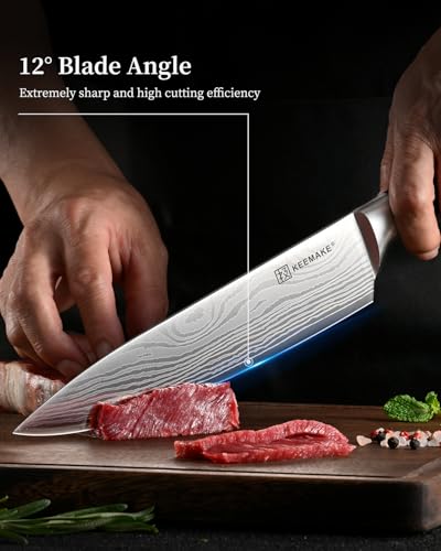 KEEMAKE Red 3-Piece Kitchen Knife Set - Sharp Chef, Nakiri & Utility Knives