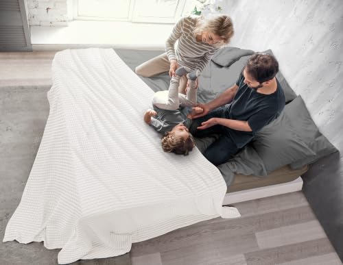 Big White 120x120 Inch Cotton Waffle Blanket for Bed & Lounge