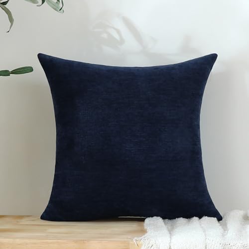 Jeneoo Navy Blue Chenille Throw Pillow Covers Set of 2 18x18 Inches - Soft Couch Cushion Cases for Living Room & Sofa Decor