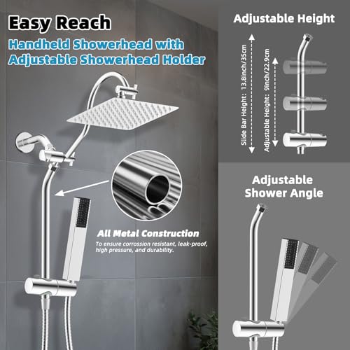 Square 10-Inch Rainfall Shower Head with 4-Mode Handheld Spray - Chrome