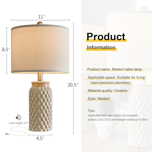 20.5-Inch Ceramic Table Lamps Set of 2 - Modern Farmhouse & Boho Style, Cream
