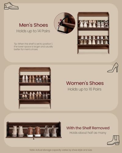 VASAGLE Narrow Shoe Storage Cabinet Organizer Chestnut Walnut, 2 Flip Drawers