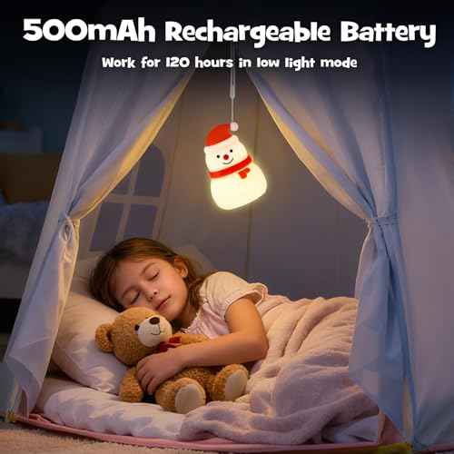 Squishy Christmas Snowman Night Light with RGB Modes Dimmable Nursery Breastfeeding Nightlight Hangable Cute Christmas Lamp Novelty Rechargeable Silicone Touch Bedside Lamp for Bedroom Dorm Decor