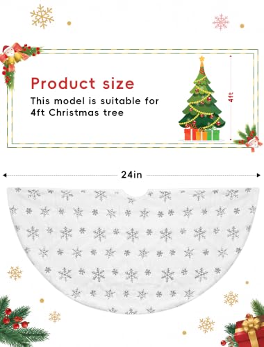 COOLWUFAN 24-Inch Silver Faux Fur Christmas Tree Skirt with Sequin Snowflakes