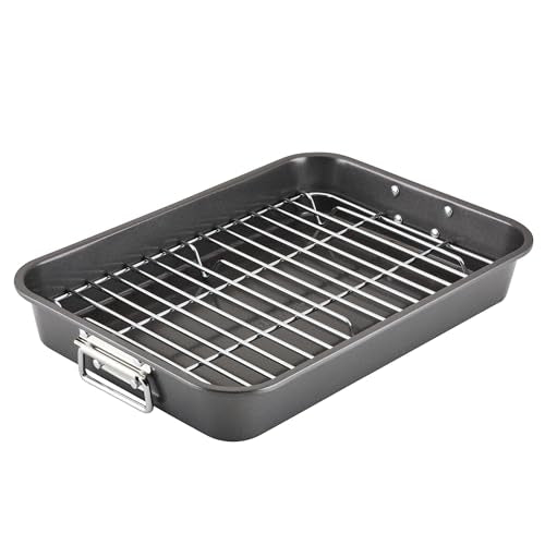 Farberware 11x15 Inch Nonstick Roasting Pan with Rack - Gray