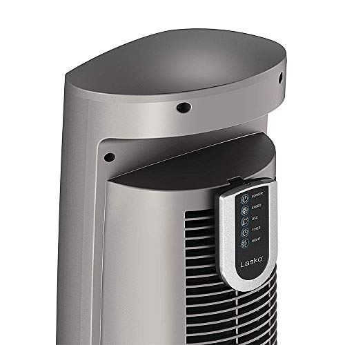 Lasko 42-Inch Oscillating Tower Fan with Remote - Gray/Woodgrain, Quiet & Powerful Cooling