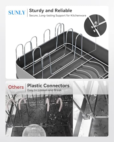 Expandable Dish Drying Rack with Stainless Steel Brackets - Space Saving Kitchen Organizer