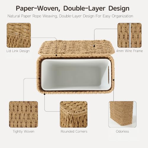 Endymion 3 Gallon Wicker Trash Can with Lid - Neutral Paper Rope Bathroom Waste Bin
