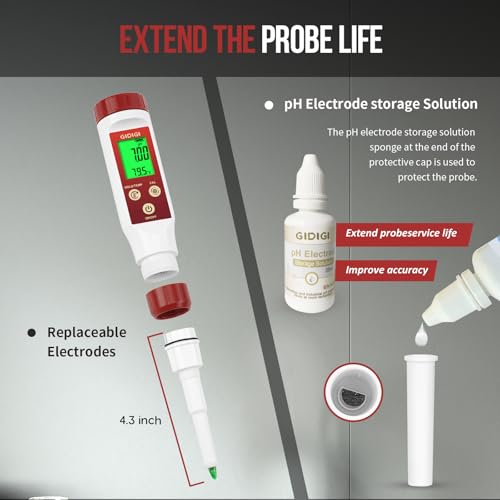 Digital pH Meter for Food Fermentation - Red, Calibrates with Solution