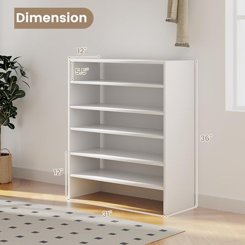 White COSTWAY 6-Tier Shoe Rack Organizer - Extra Wide Shoe Shelf, Stackable Design