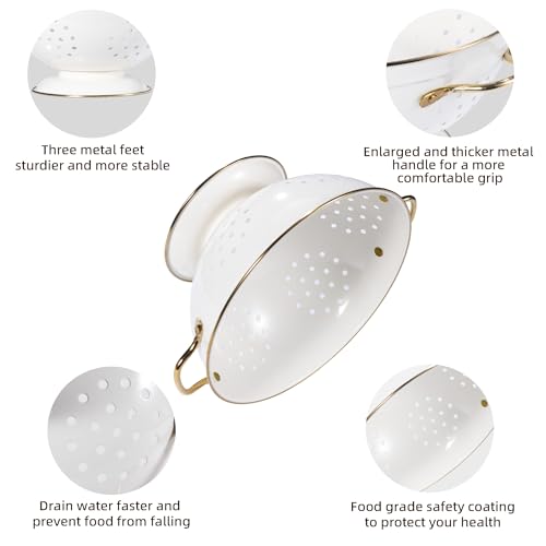Cream Metal Colander Set of 3 - Stainless Steel Kitchen Strainers for Pasta & Vegetables