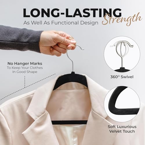 Black Velvet Hangers 200 Pack Slim Space Saving Clothes Suit & Dress Organizers