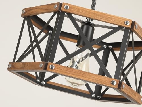 14.5 Inch Rustic Farmhouse Pendant Light Fixture with Adjustable Chain and Dimmable Switch - Black