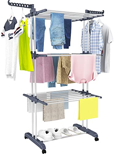 HOMIDEC 4-Tier Foldable Clothes Drying Rack - Oversized Stainless Steel, Gray