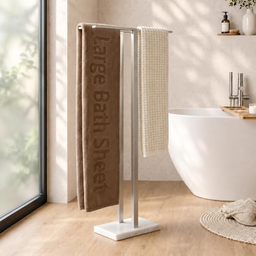 43-Inch Standing Towel Rack with Heavy Marble Base for Bathroom