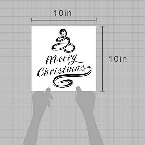 Merry Christmas Ribbon Alphabet Large Letter Winter Stencil for Painting on Wood, Canvas, Walls, Floors, Fabrics and Furniture, Paint Wooden Signs, DIY Home Decor, Reusable Plastic Stencil£¨10" x 10"£©