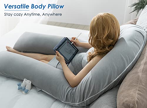 Grey Cooling QUEEN ROSE 65-Inch U Shaped Pregnancy & Body Pillow, Maternity Support