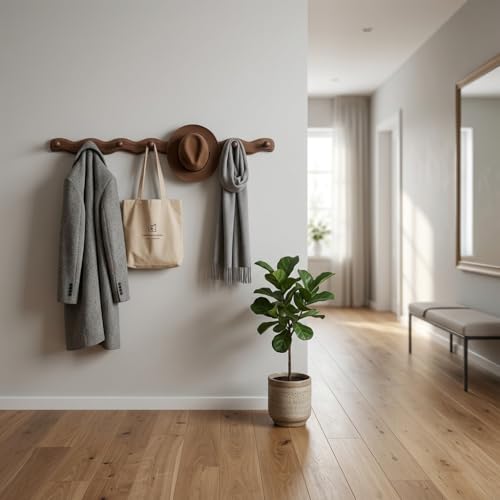 Vinoil 8-Pack Wooden Wall Coat Hooks - Modern Wavy Design for Entryway & Bathroom