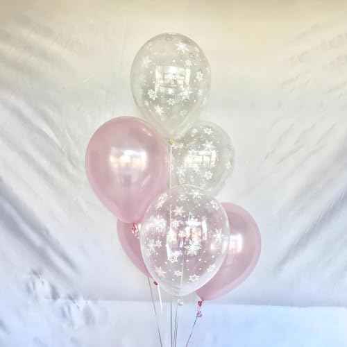 Snowflake Balloons 12 Inch Winter Wonderland Balloon Transparent Snowflake Latex Party Balloons Clear for Merry Christmas Xmas Snow Winter Baby Shower Princess Holiday Birthday Party Decoration