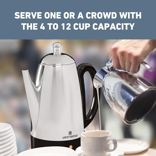 West Bend 12-Cup Electric Percolator Coffee Maker with Stainless Steel Construction