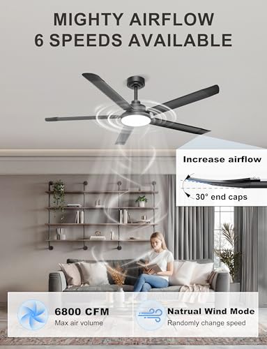 60-Inch Black Industrial Ceiling Fan with Light, Remote & App Control