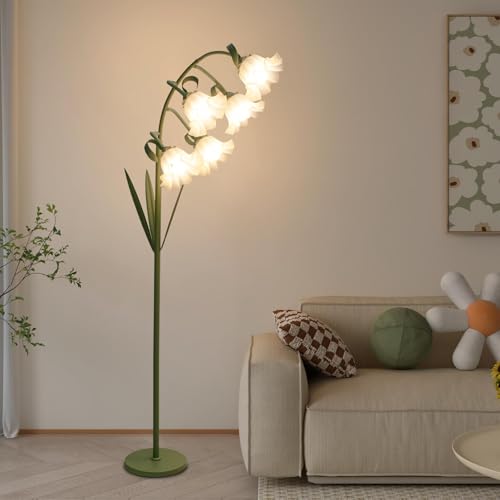 Green & White Flower Floor Lamp with 5 LED Bulbs, Adjustable Arc Standing Light for Living Room & Bedroom