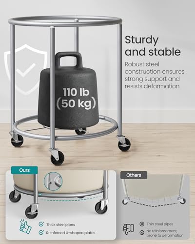 SONGMICS Cream White 190L Laundry Basket with Wheels & Removable Bag