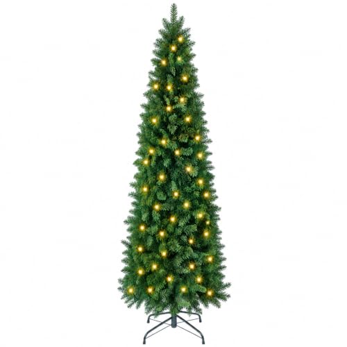 9 ft Pre-Lit Pencil Christmas Tree, Slim Artificial Green