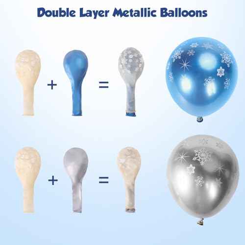 Snowflake Balloon Arch Garland Kit 182pcs, Snowflake Balloon Arch Kit Silver Blue White Wonderland Balloons for Winter Wonderland Christmas Baby Shower Snow Princess Birthday Party Decorations