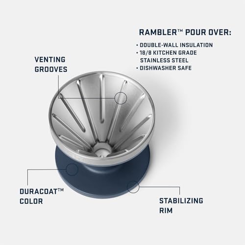 YETI Pour Over Coffee Maker Accessory Navy Fits All V60 Filters Durable Stainless Steel