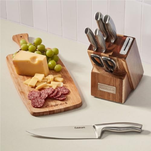 Cuisinart 7-Piece Stainless Steel Knife Set with Built-In Sharpener and Acacia Block