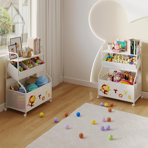 BBLIKE White 3-in-1 Kids Toy Storage Organizer with Wheels, Large Toy Chest & Shelves