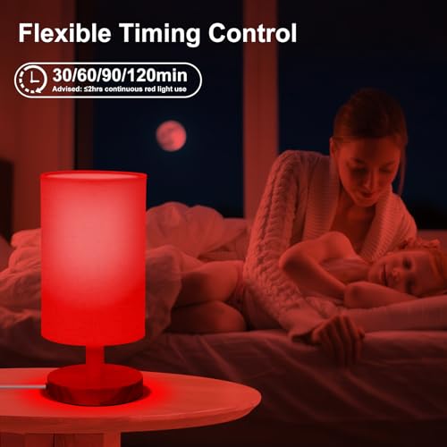 Round Red Light Lamp for Bedroom with Dimmable White & Red 670nm Light, Remote & Timer
