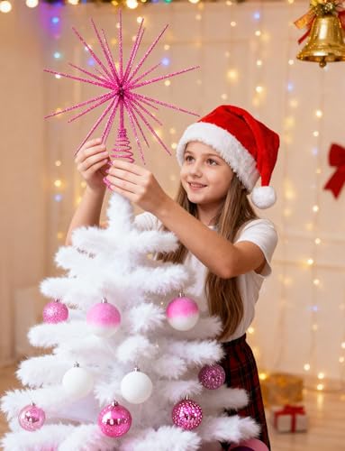 Bright Pink 3D Star Christmas Tree Topper - Glitter Holiday Decoration