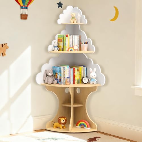 LAKNUAL Cloud Bookshelf for Kids - Space-Saving Montessori Corner Bookcase