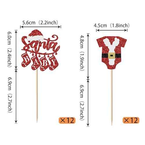 Rsstarxi 24 Pack Santa Baby Cupcake Toppers Glitter Merry Christmas Cupcake Picks Santa Baby Shower Cake Decoration for Gender Reveal Boys Girls Birthday Christmas Party Decorations