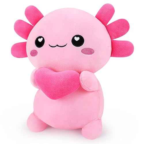 Achwishap Axolotl Plush,Axolotl Stuffed Animal Plush Toys,14¡± Salamander Plushie,Cute Plushies Soft Newt Plushy Kawaii Plushies Huggging Pillow,Cuddly Animal Body Pillow for Birthday(Pink)